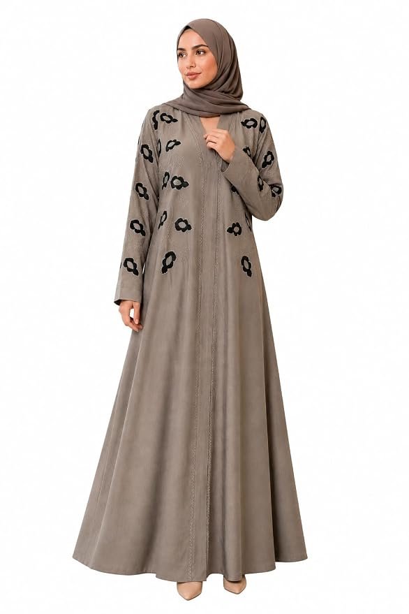 IFRA Abaya Studio Women’s Floral Stone Work Abaya with Hijab | Premium Tik Tok Fabric | A-Line Flared Burqa | Wide Sleeves | Free Size | Modest Islamic Wear for Eid, Party & Daily Use