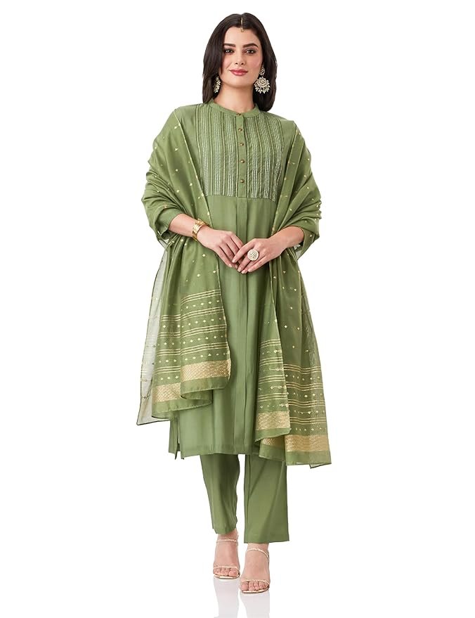 Myx Women’s Embroidered Kurta Suit Set with Dupatta